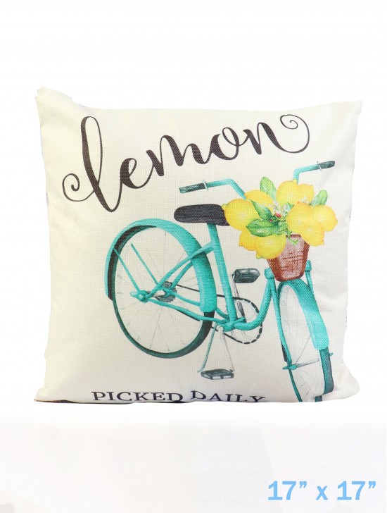 "Lemon" and Bicycle Print Cushion & Filler